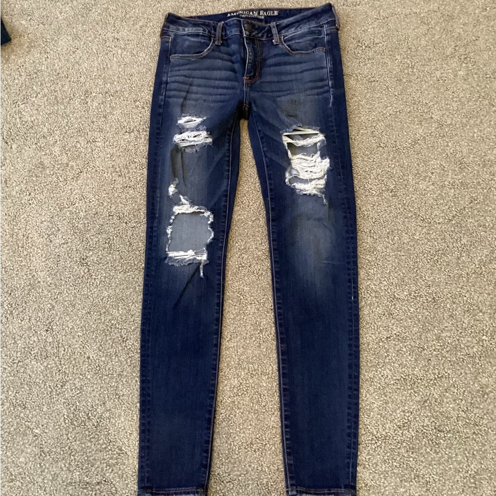 American Eagle Outfitters Super Stretch Dark Blue Distressed Jeggings